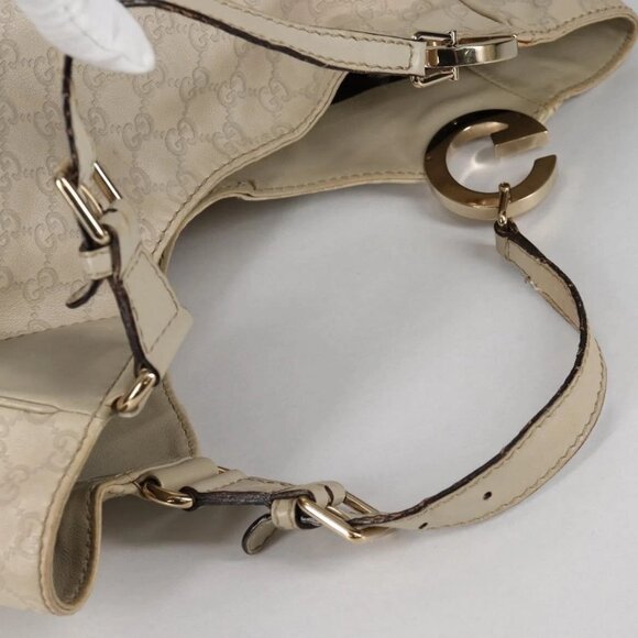 GUCCI GG Canvas Guccissima Shoulder Bag Leather Gold White 203504 Auth 137866 - Picture 7 of 16